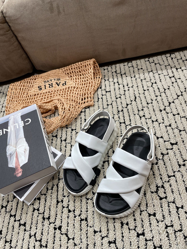 SANDALO ELETTRICO NERO MIX BIANCO PELLE DI VITELLO