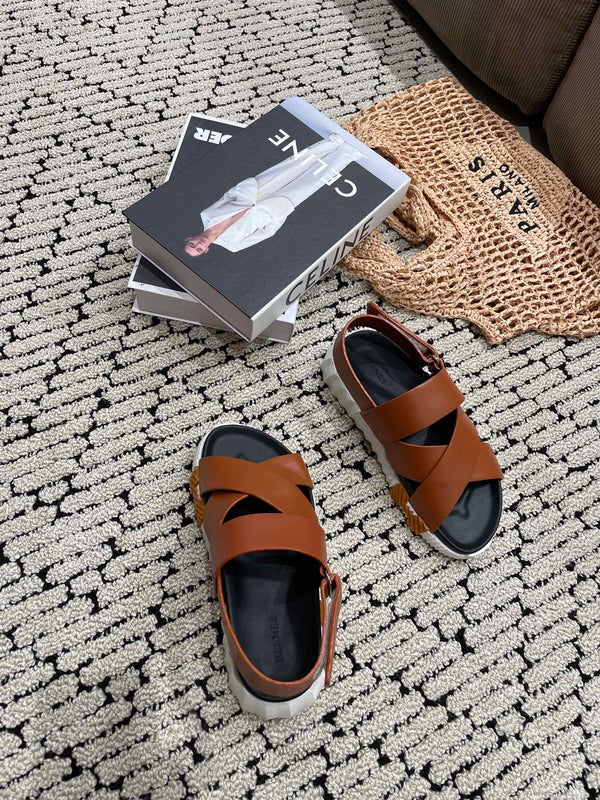 SANDALO ELETTRICO NERO MIX CARAMELLO PELLE DI VITELLO