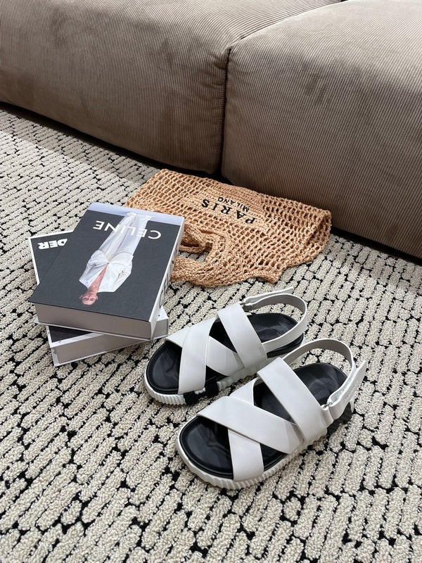 SANDALO ELETTRICO NERO MIX PELLE DI VITELLO BIANCO CREMA