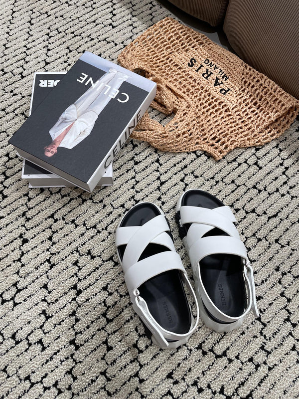 SANDALO ELETTRICO NERO MIX PELLE DI VITELLO BIANCO CREMA