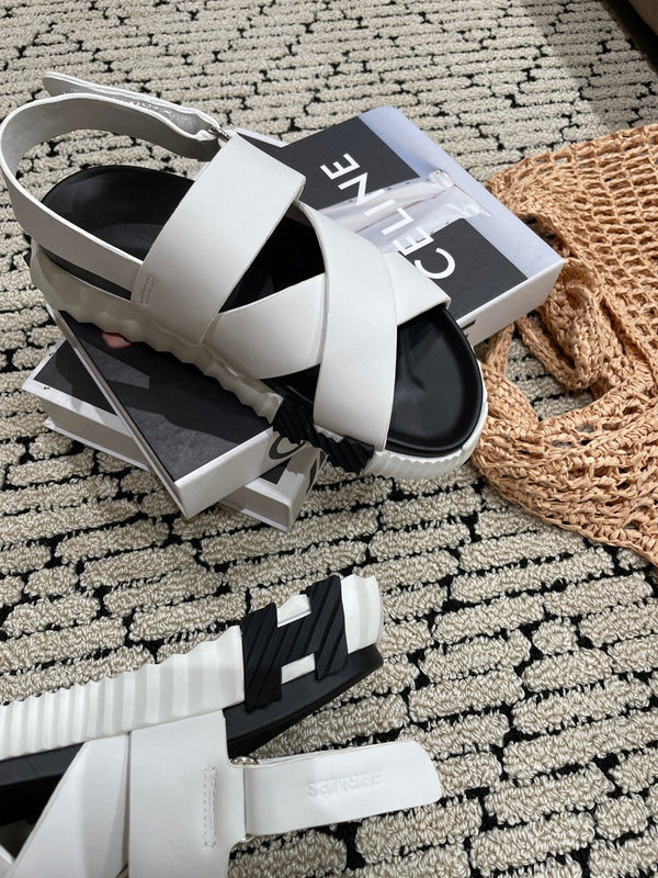 SANDALO ELETTRICO NERO MIX PELLE DI VITELLO BIANCO CREMA