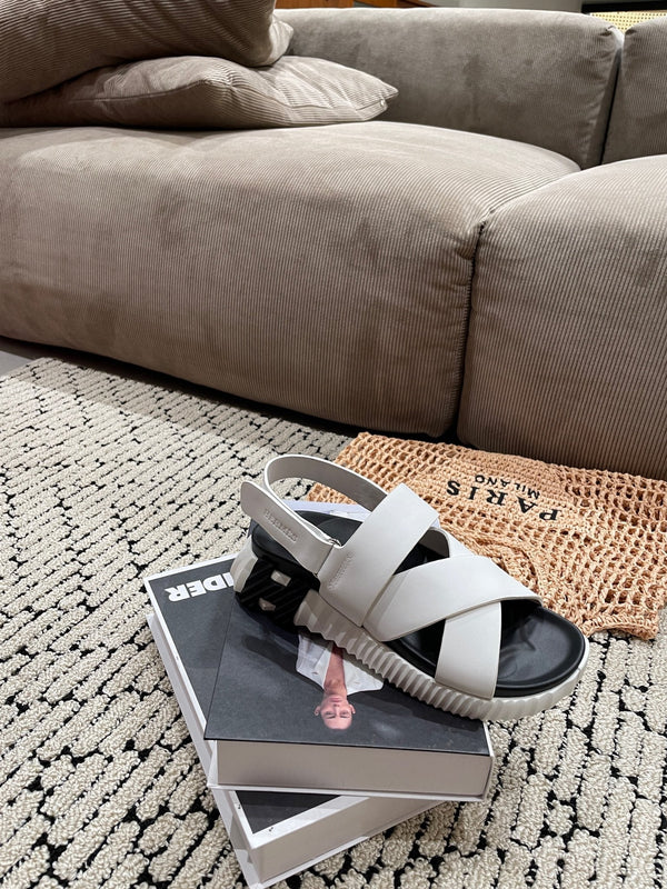 SANDALO ELETTRICO NERO MIX PELLE DI VITELLO BIANCO CREMA