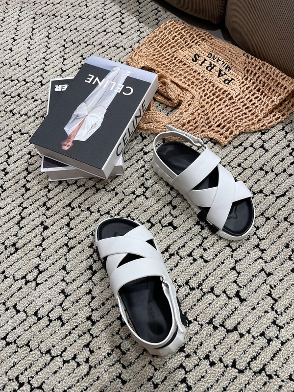 SANDALO ELETTRICO NERO MIX PELLE DI VITELLO BIANCO CREMA