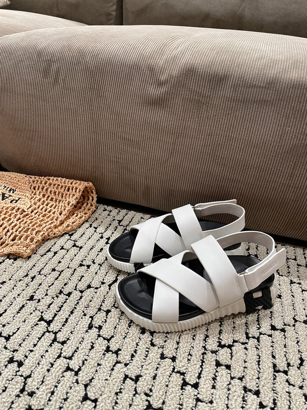 SANDALO ELETTRICO NERO MIX PELLE DI VITELLO BIANCO CREMA