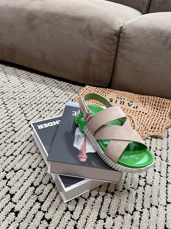 SANDALO ELETTRICO VERDE MIX CAMOSCIO GRIGIO CHIARO