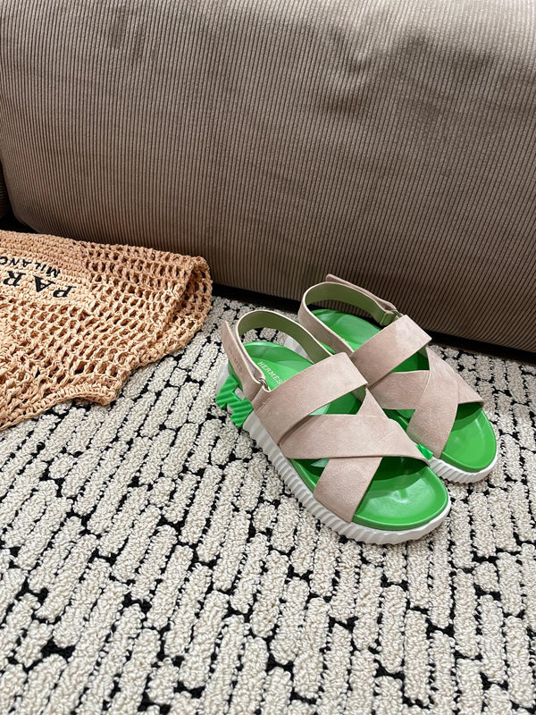 SANDALO ELETTRICO VERDE MIX CAMOSCIO GRIGIO CHIARO