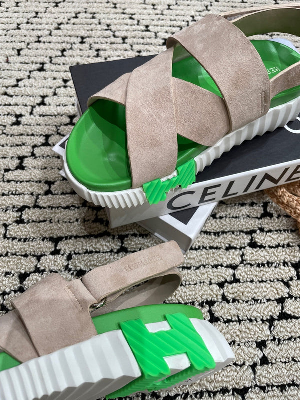 SANDALO ELETTRICO VERDE MIX CAMOSCIO GRIGIO CHIARO