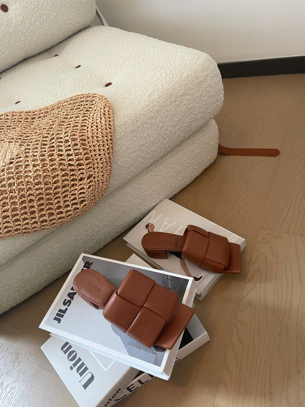 patch mule 35 brown lambskin