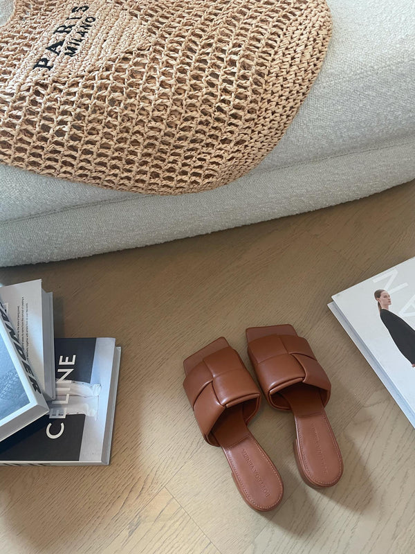 patch mule 35 brown lambskin