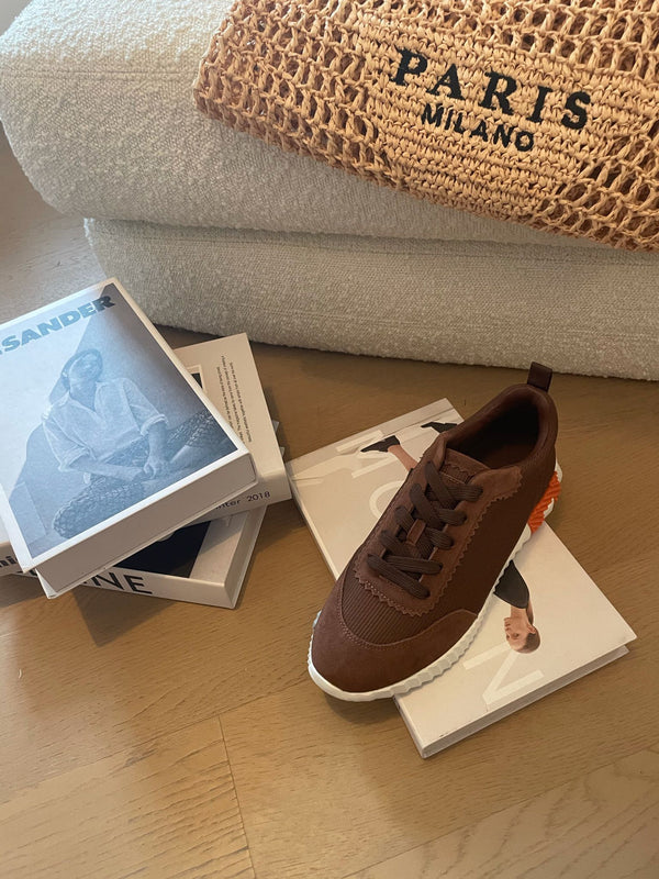 Sneakers HM Bouncing 35 in tela color cioccolato e pelle scamosciata di capra H arancione