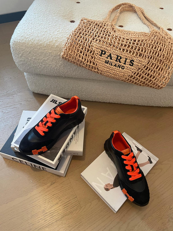 Sneakers HM Bouncing 35 in pelle di capra nera e pelle scamosciata di capra arancione H Orange