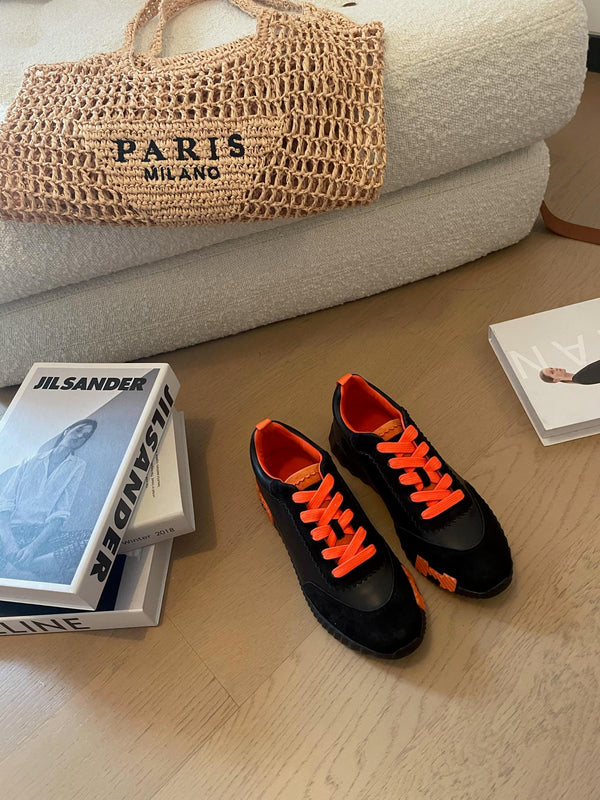 Sneakers HM Bouncing 35 in pelle di capra nera e pelle scamosciata di capra arancione H Orange