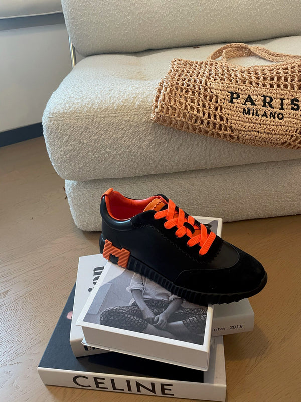 Sneakers HM Bouncing 35 in pelle di capra nera e pelle scamosciata di capra arancione H Orange