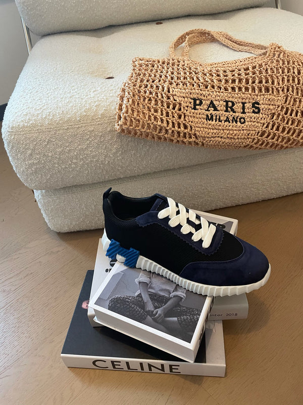 Sneakers HM Bouncing 35 in tela nera, camoscio blu mirtillo, pelle di capra H blu