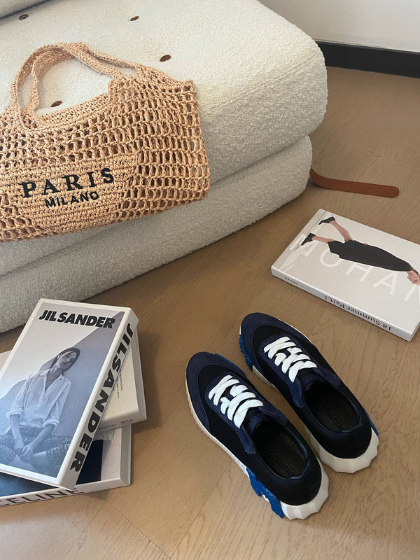 Sneakers HM Bouncing 35 in tela nera, camoscio blu mirtillo, pelle di capra H blu