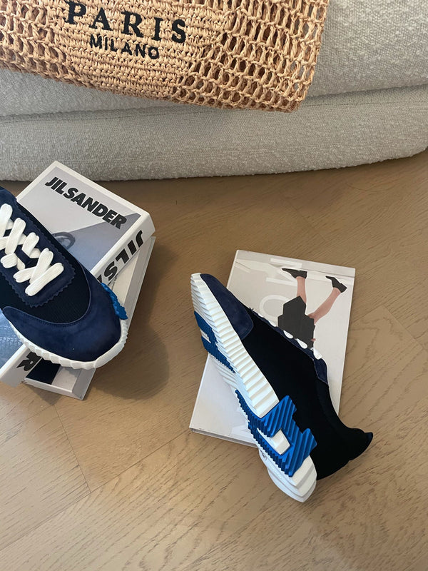 Sneakers HM Bouncing 35 in tela nera, camoscio blu mirtillo, pelle di capra H blu