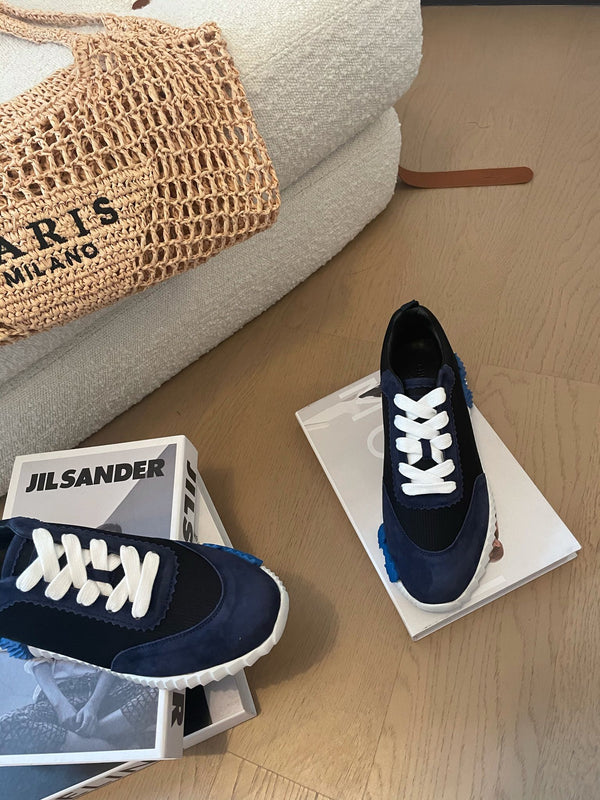 Sneakers HM Bouncing 35 in tela nera, camoscio blu mirtillo, pelle di capra H blu