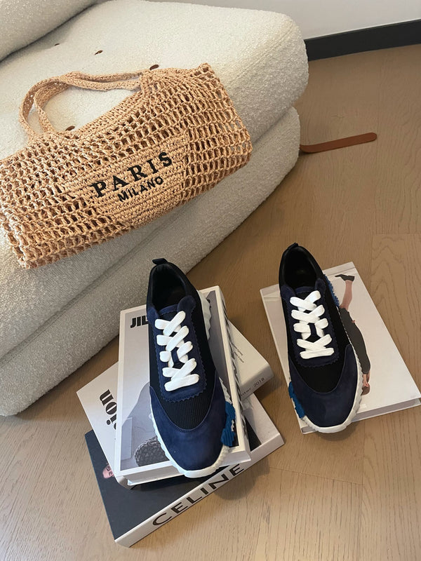 Sneakers HM Bouncing 35 in tela nera, camoscio blu mirtillo, pelle di capra H blu