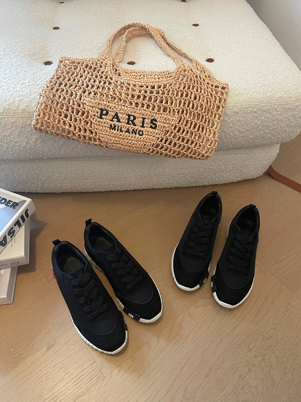 Sneakers HM Bouncing 35 in tela nera e pelle scamosciata di capra H bordeaux nero