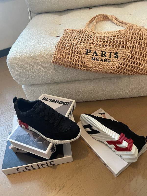 Sneakers HM Bouncing 35 in tela nera e pelle scamosciata di capra H bordeaux nero