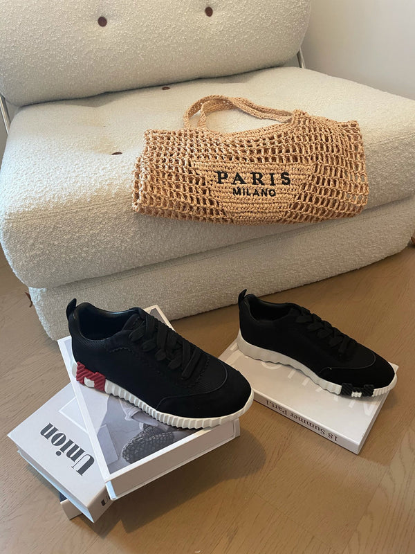 Sneakers HM Bouncing 35 in tela nera e pelle scamosciata di capra H bordeaux nero