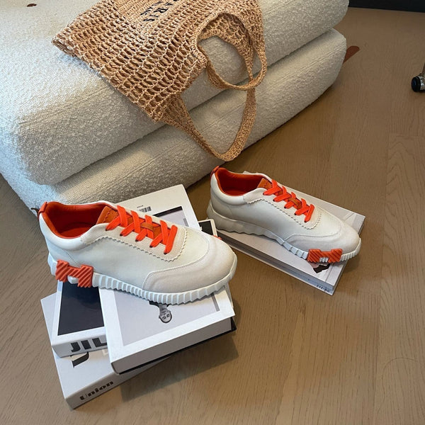 Sneakers HM Bouncing 35 in pelle di capra bianca e pelle scamosciata di capra H arancione