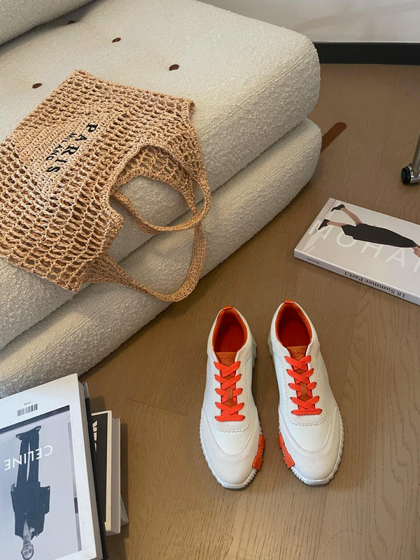 Sneakers HM Bouncing 35 in pelle di capra bianca e pelle scamosciata di capra H arancione