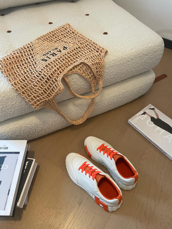 Sneakers HM Bouncing 35 in pelle di capra bianca e pelle scamosciata di capra H arancione