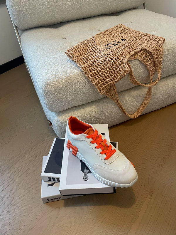 Sneakers HM Bouncing 35 in pelle di capra bianca e pelle scamosciata di capra H arancione