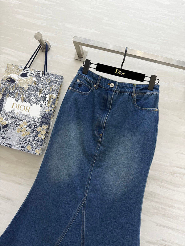 CD 25 Fishtail Denim Skirt Blue Cotton