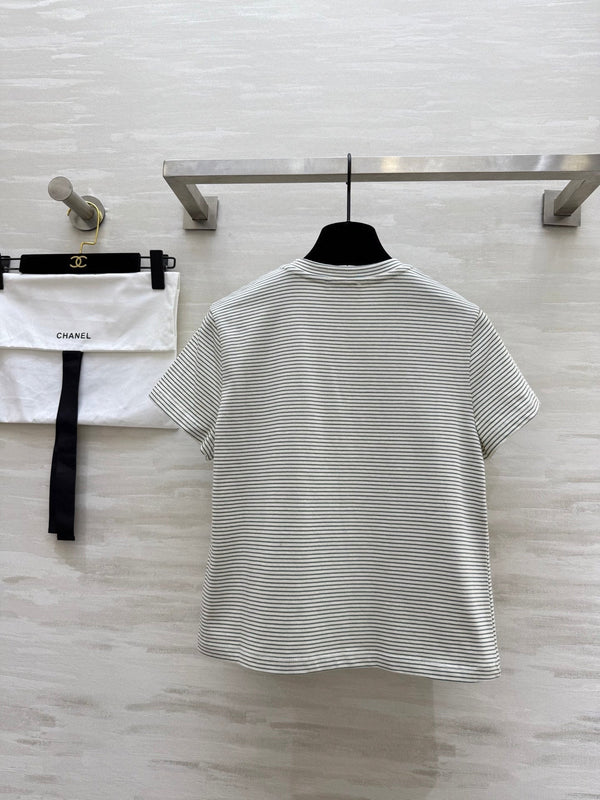 CC Beaded T-shirt Gray White Cotton