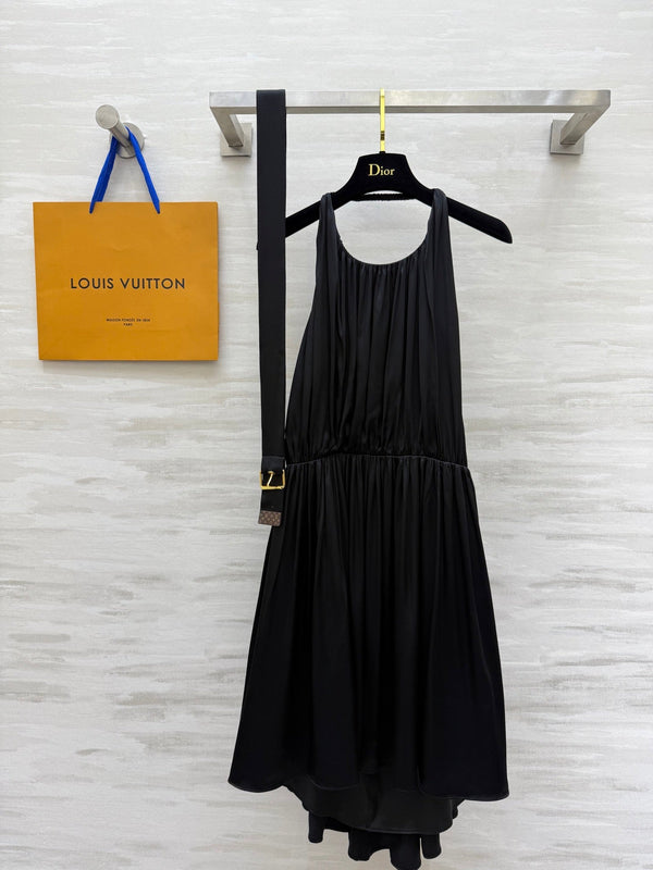 LV 25 Halter Neck Little Black Elegant Dress Black Cotton
