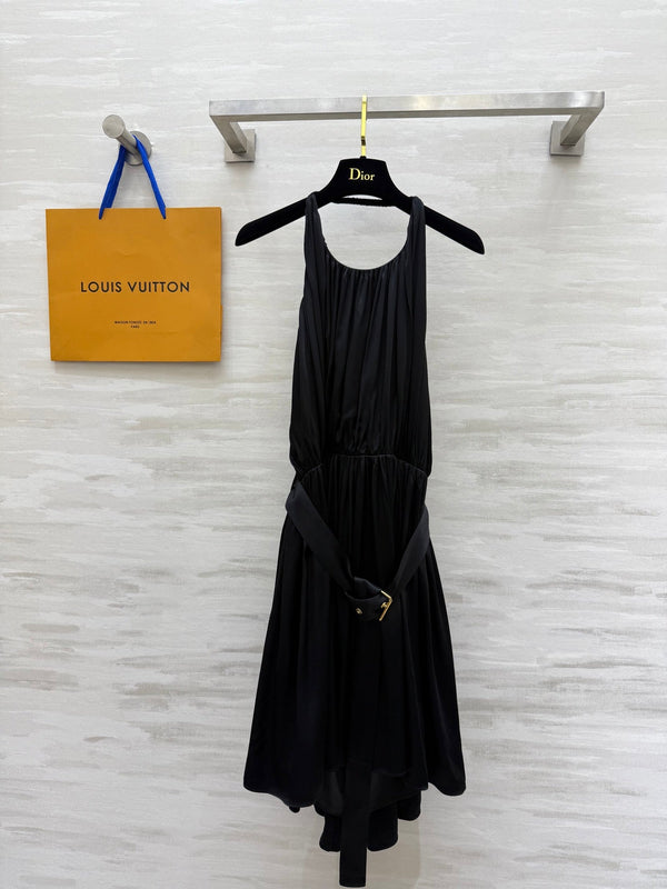 LV 25 Halter Neck Little Black Elegant Dress Black Cotton