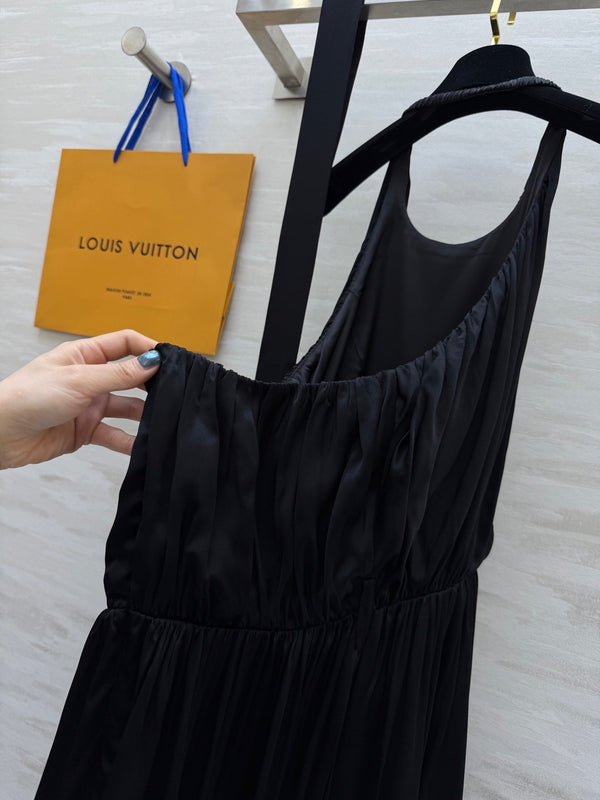 LV 25 Halter Neck Little Black Elegant Dress Black Cotton