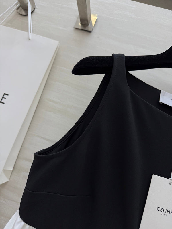 Celine 25 Bow Dress Black mix White Silk