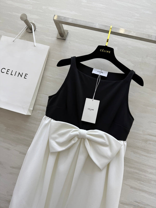 Celine 25 Bow Dress Black mix White Silk