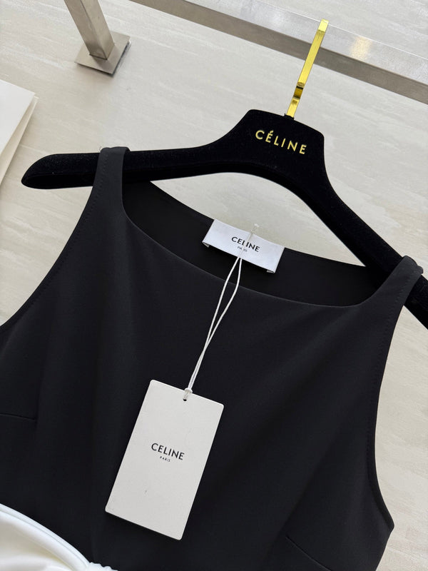 Celine 25 Bow Dress Black mix White Silk
