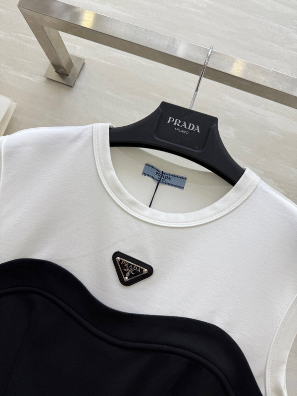 Prada 25 Tube Dress Black mix White Cotton