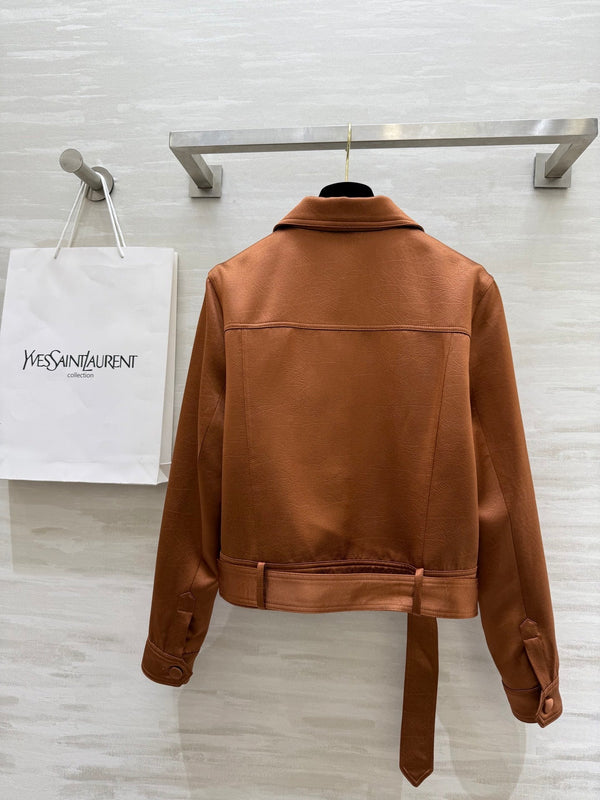 YSL 25 Cracked Pleated Jacket Brown Acetate