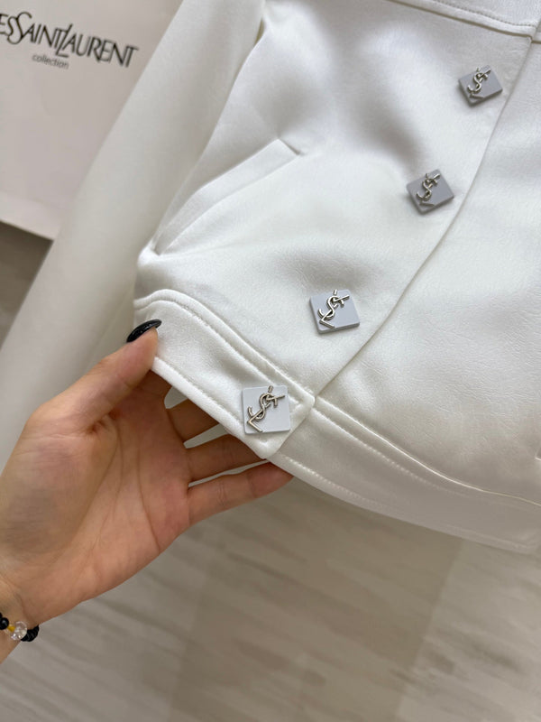 YSL 25 Short Jacket White Acetic Acid Cracked Fabric