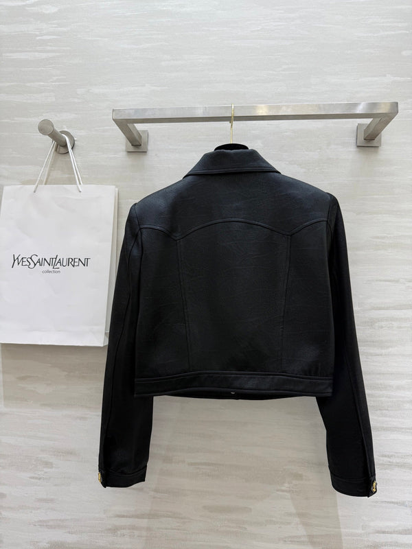 YSL 25 Short Jacket Black Acetic Acid Cracked Fabric
