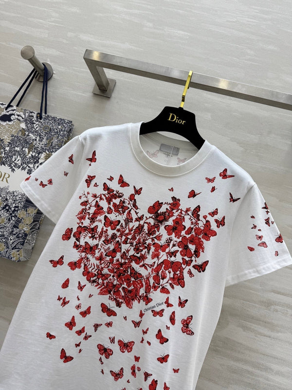 CD Butterfly Lover T-shirt White Red Cotton