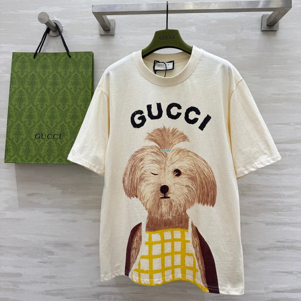 Gucci 25 Puppy Short-sleeved T-shirt Beige Brown Cotton