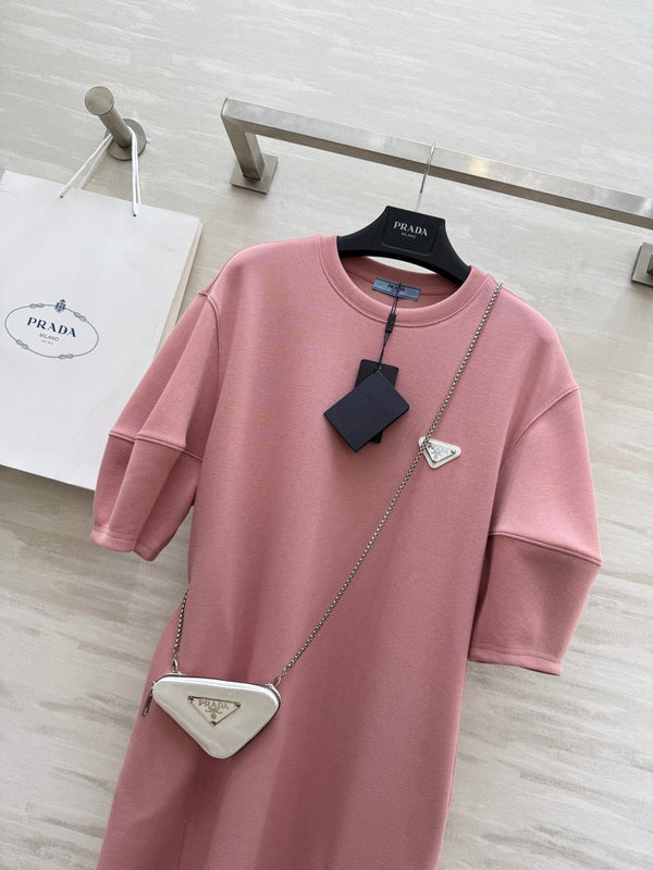 Prada 25 Triangle Logo Casual Dress Pink Cotton