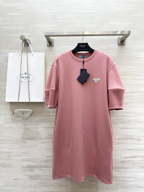 Prada 25 Triangle Logo Casual Dress Pink Cotton