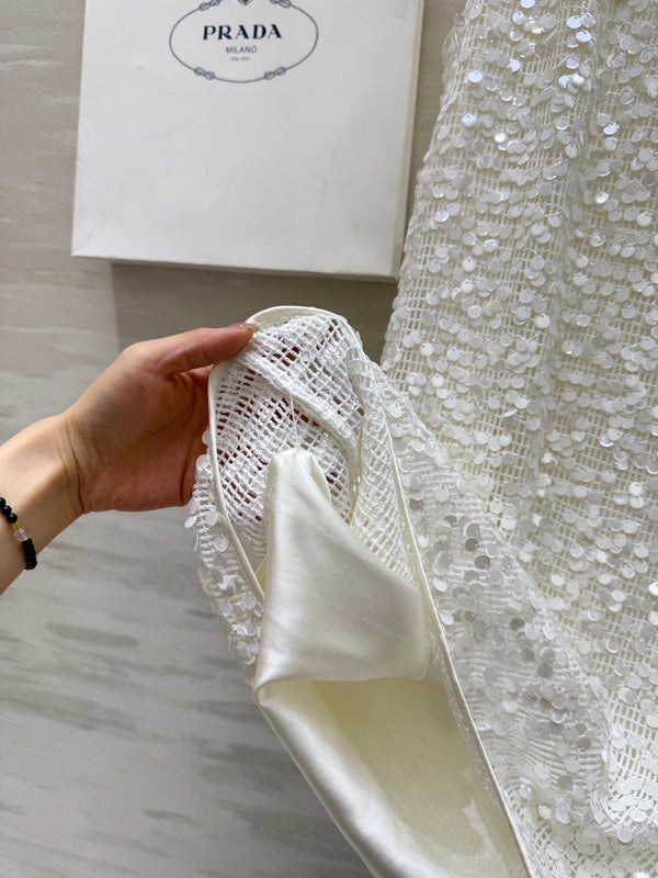 Prada 25 Sequin Vest Dress White Polyester