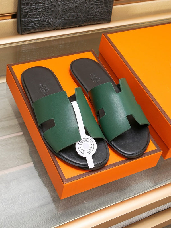 HM IZMIR SANDAL DARK GREEN AND BLACK CALFSKIN