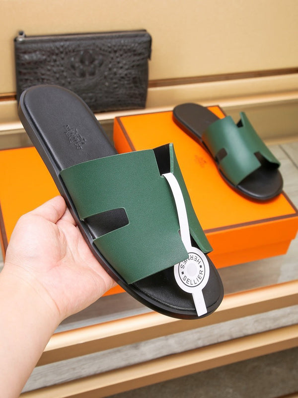 HM IZMIR SANDAL DARK GREEN AND BLACK CALFSKIN