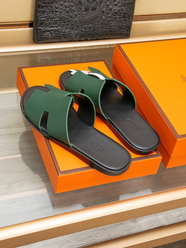 HM IZMIR SANDAL DARK GREEN AND BLACK CALFSKIN