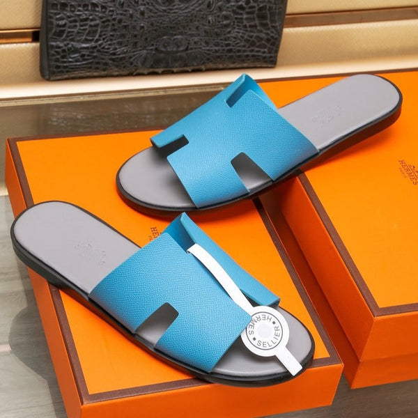 HM IZMIR SANDAL GRAY AND CERULEAN CALFSKIN